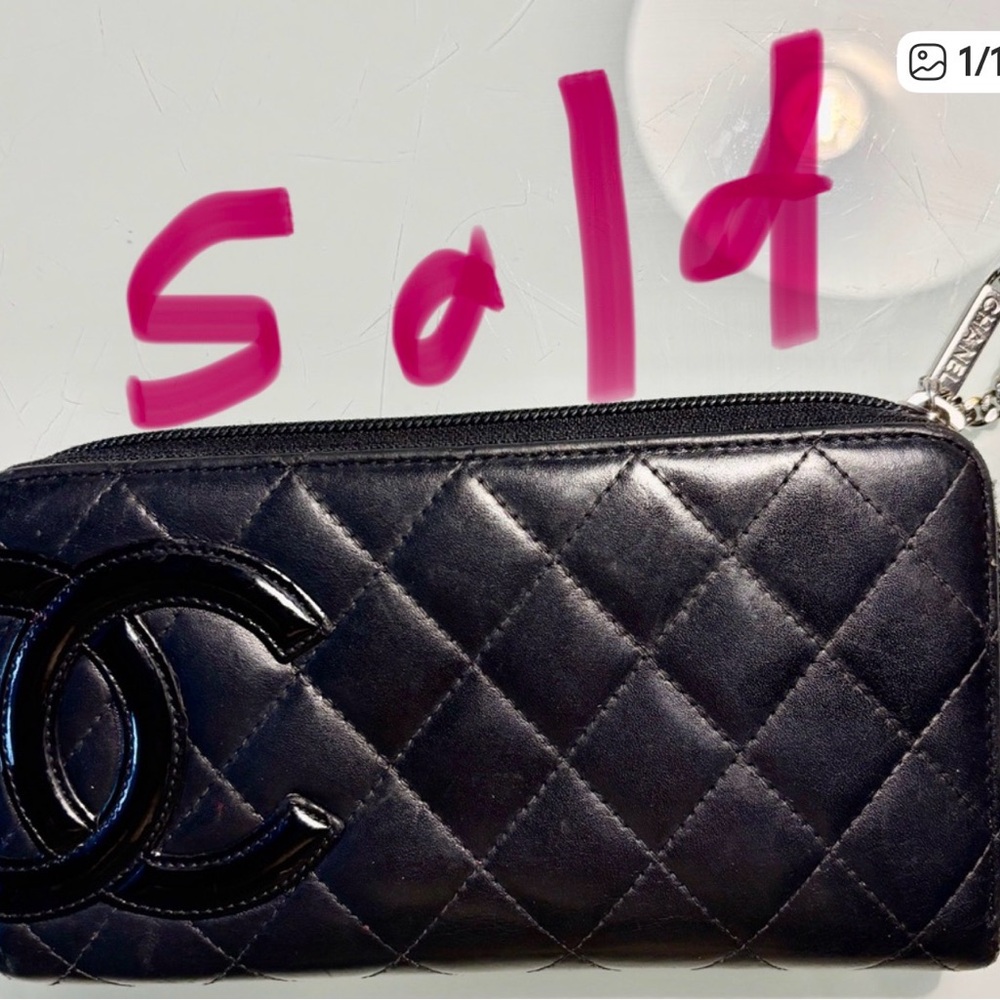 CHANEL Cambon Black Quilted zip around Wallet with Chain